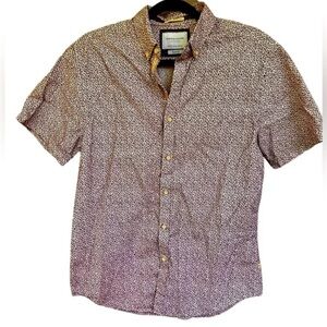 Short Sleeve Printed Button-Up Shirt - Purple
